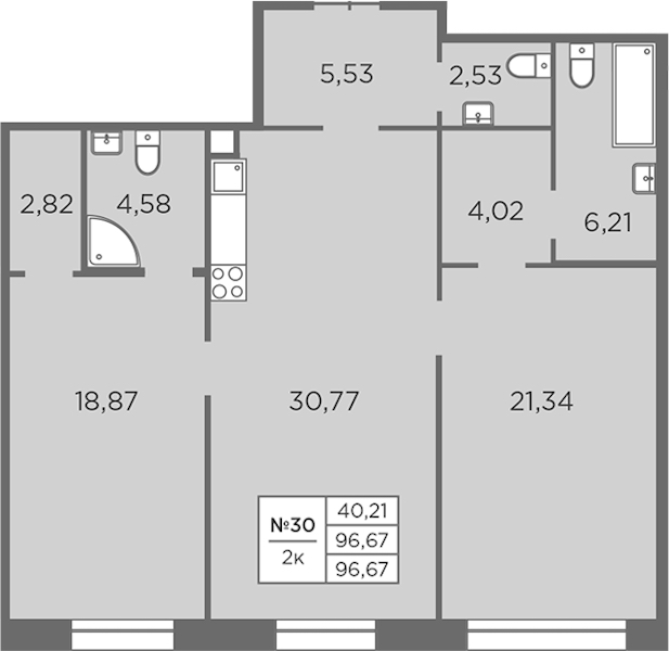 2-комнатная квартира 96.67 м², 2/7 эт., ЖК «Северная Корона»